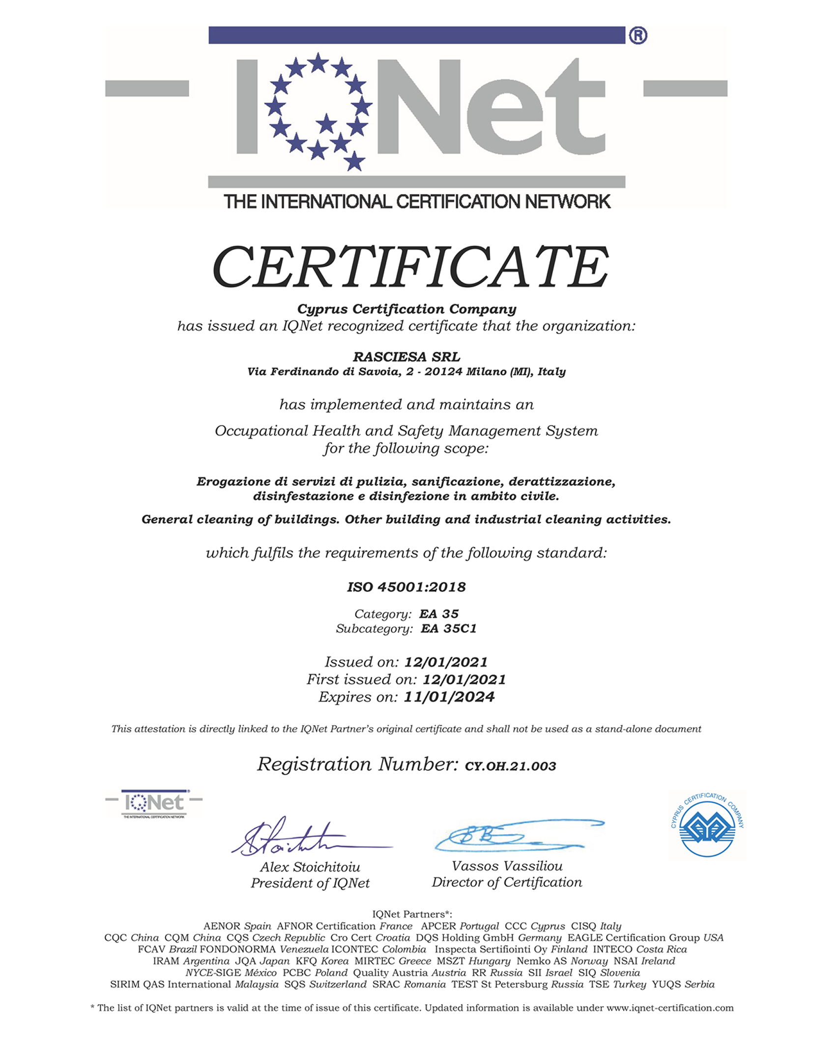 RASCIESA SRL IQNET ISO 45001-2018 -(ID 189332)